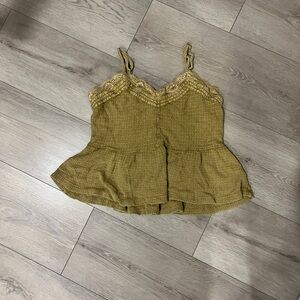 Women's Olive Green Lace Trim Tank Top